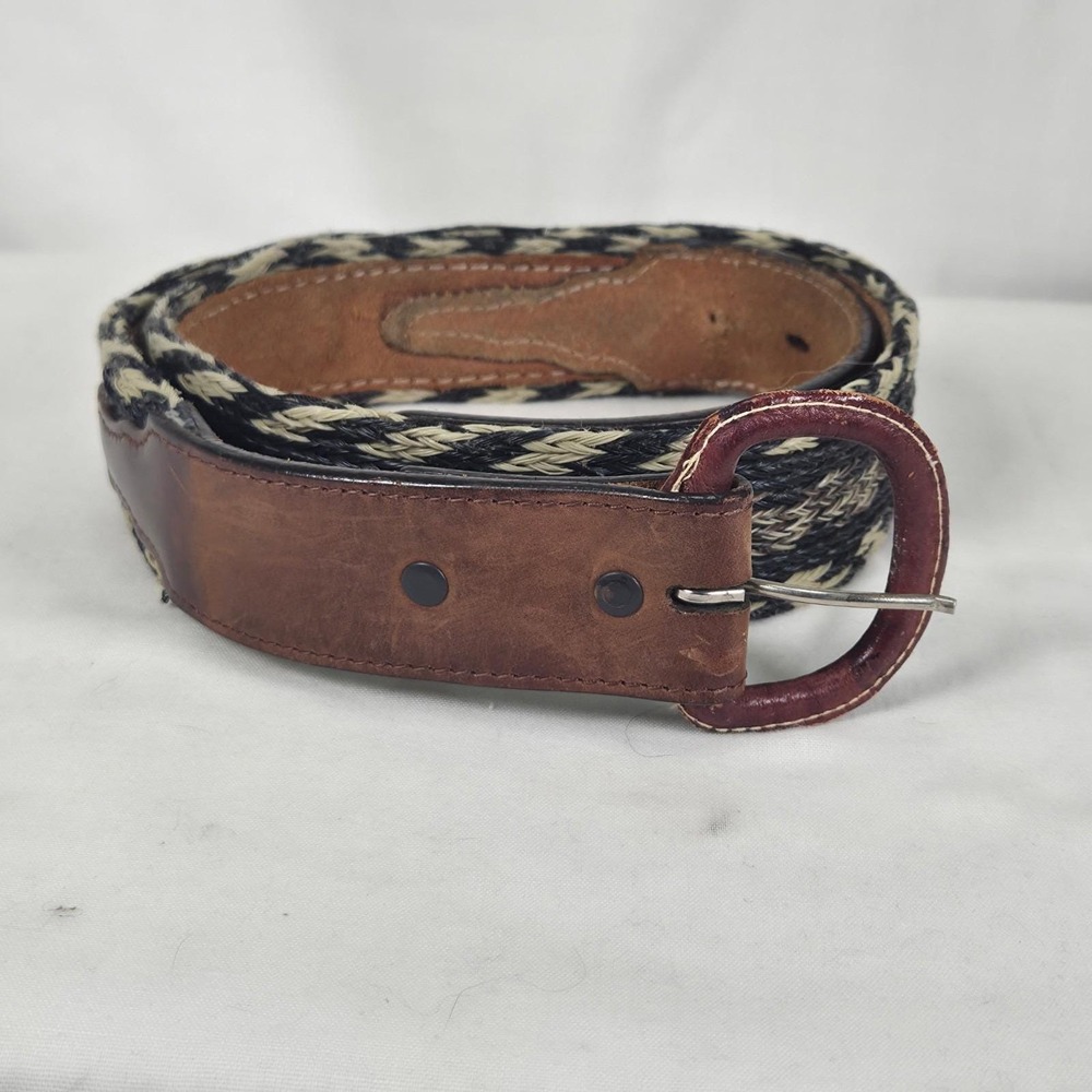 VTG 70s Badger Belt Braided Horse Hair Brown Leather Mens 36 USA Leather  Buckle